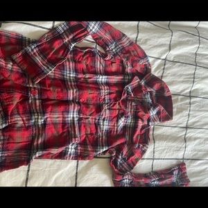 red button up pajama shirt